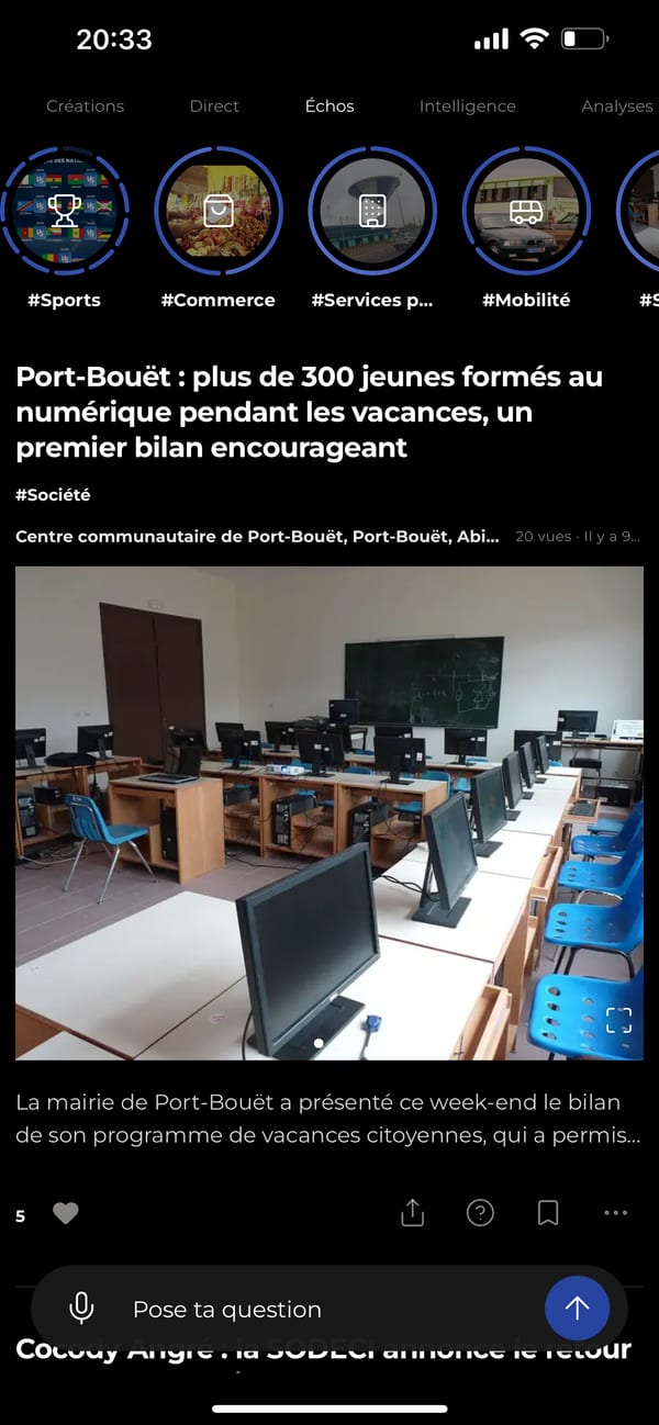 Capture iPhone : Échos, hashtags et contenu signé par son créateur.